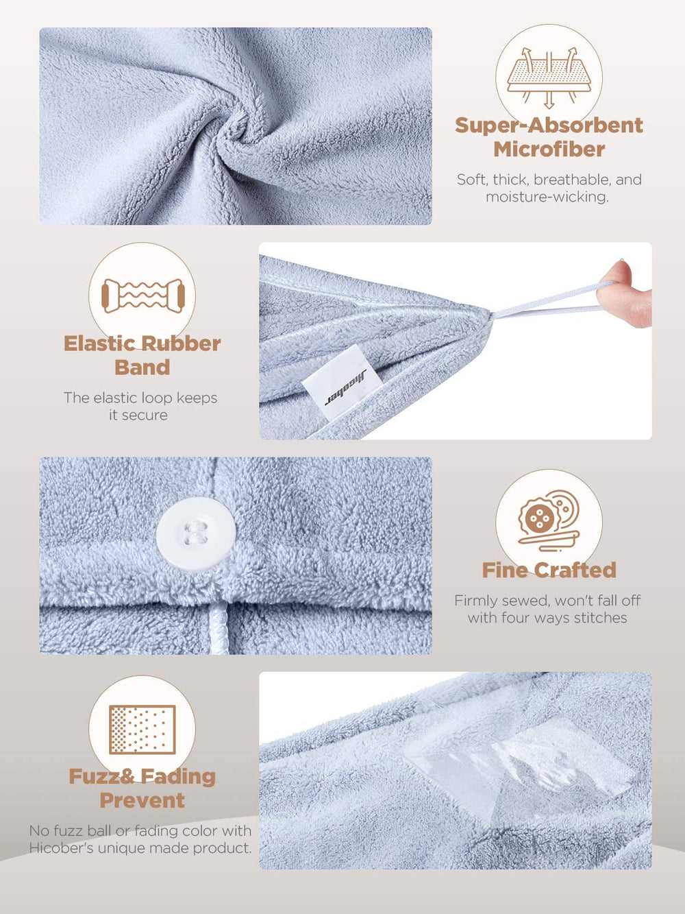 Hicober hair towel 3-pack colors purple blue grey for versatile styling options