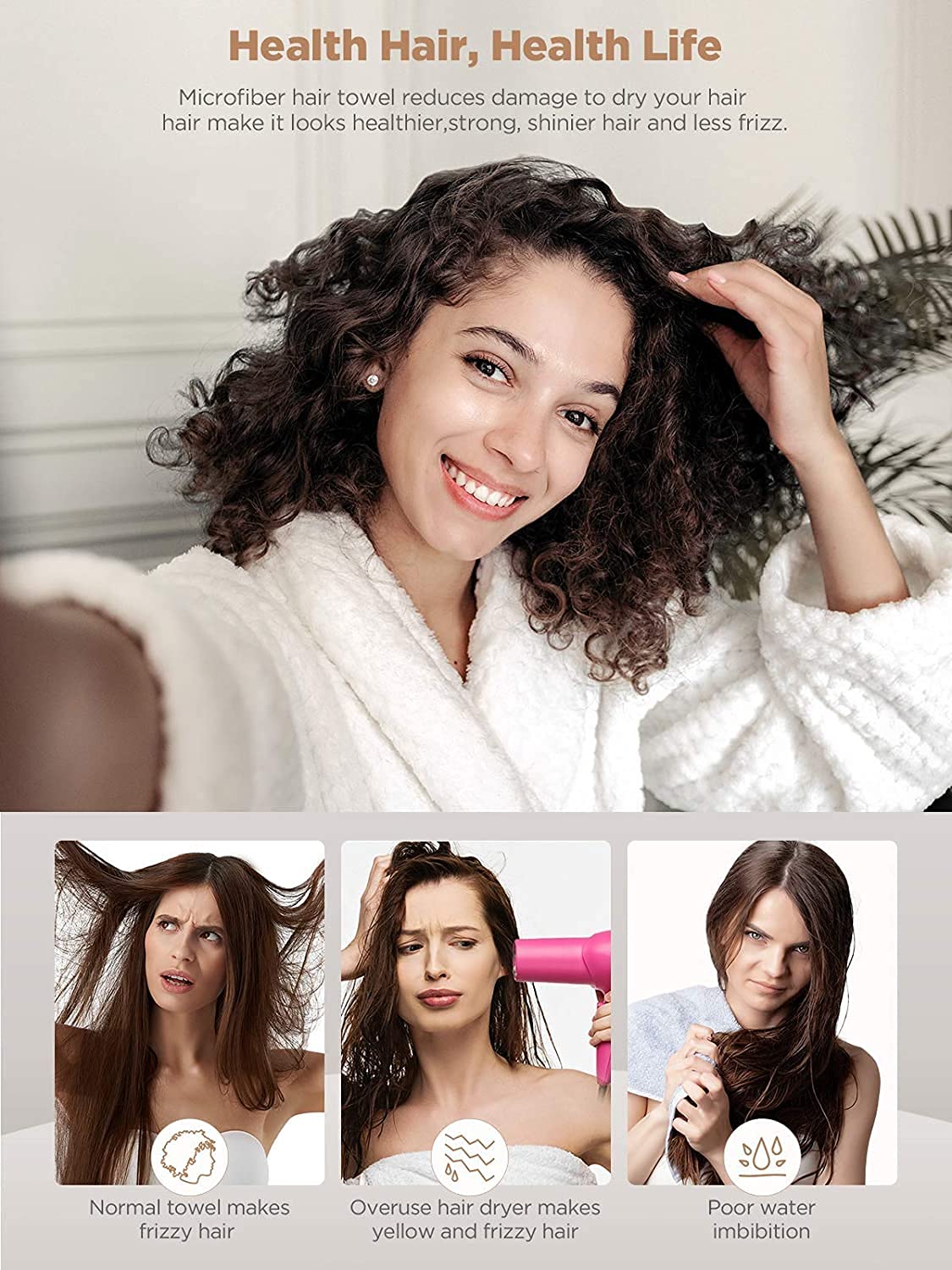 Hicober microfiber hair towel absorbent quick-dry design cuts towel time for busy mornings