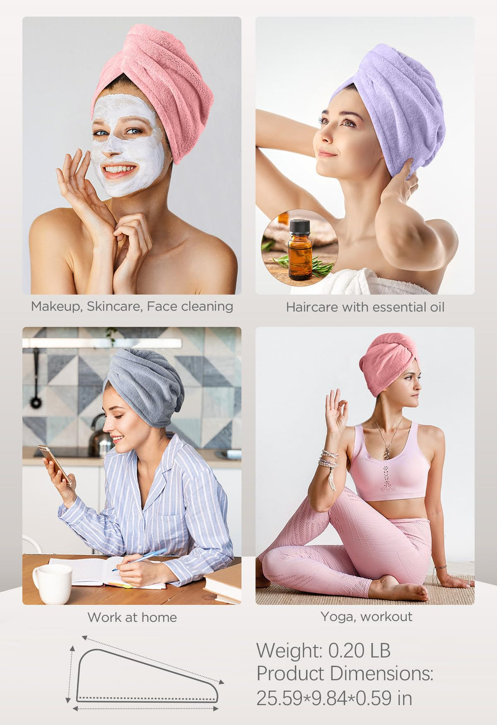 Hicober Microfiber Hair Towel drying wrap in use demonstrates hands-free drying routine.