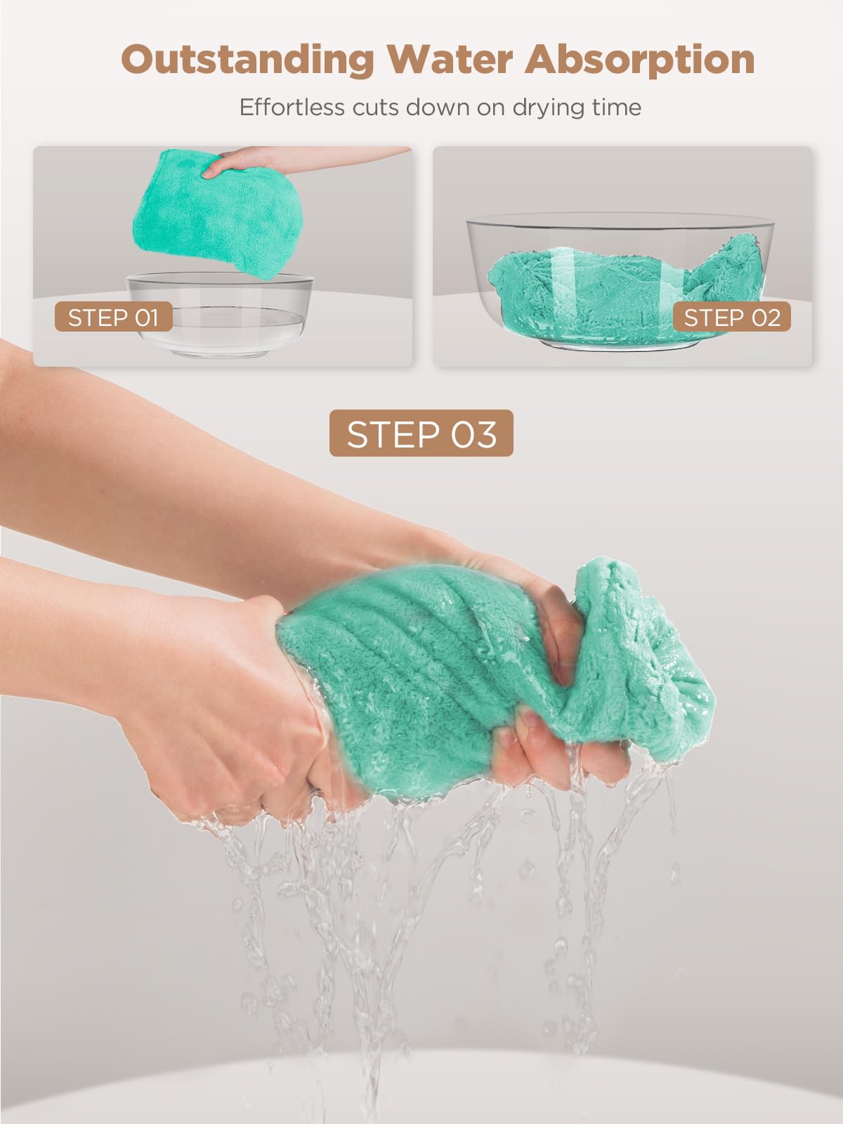 Hicober microfiber towel for long hair speeds up air-drying and styling prep.
