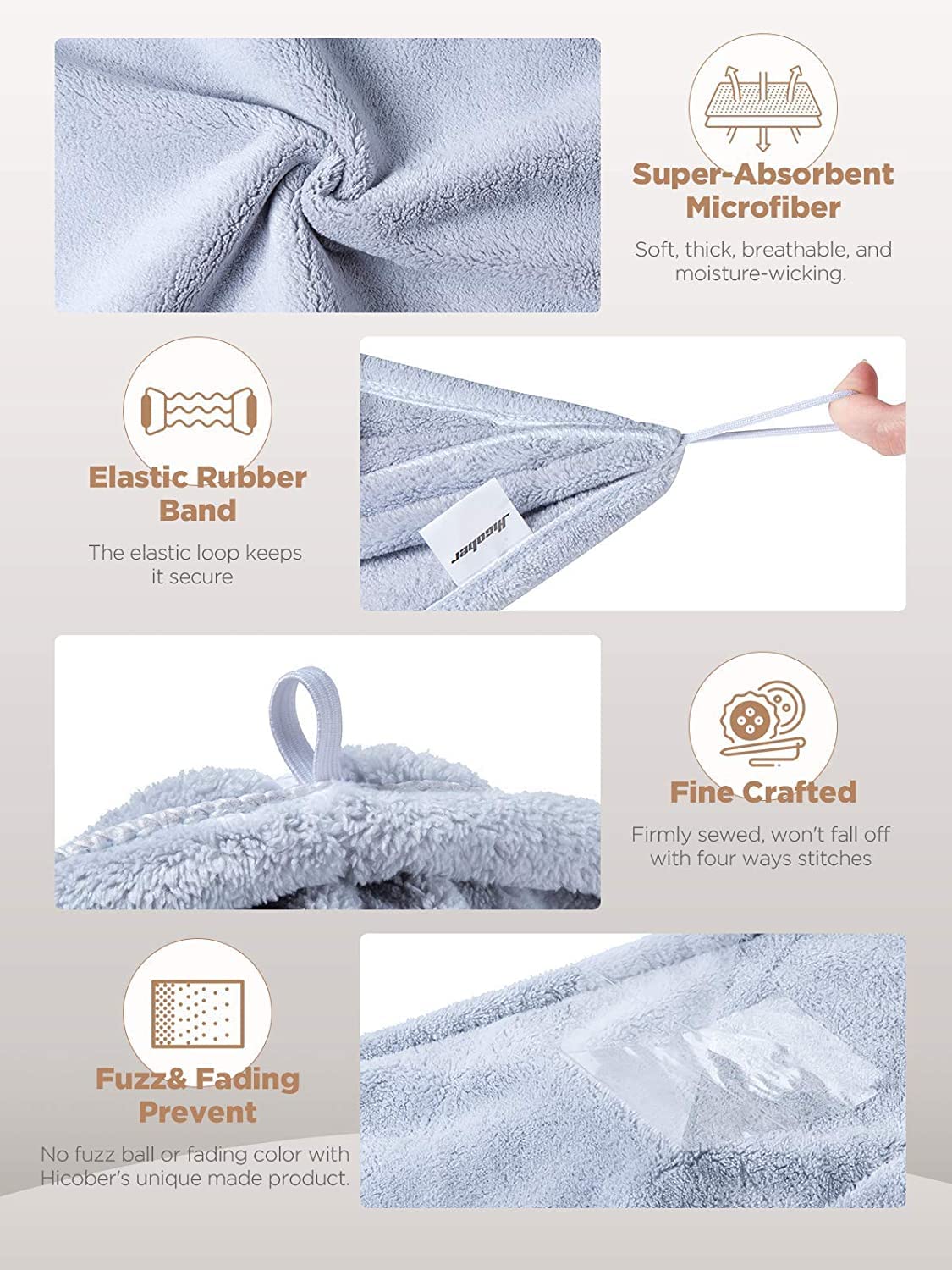 Hicober microfiber hair towel pink pack dries hair quickly with soft, lightweight comfort