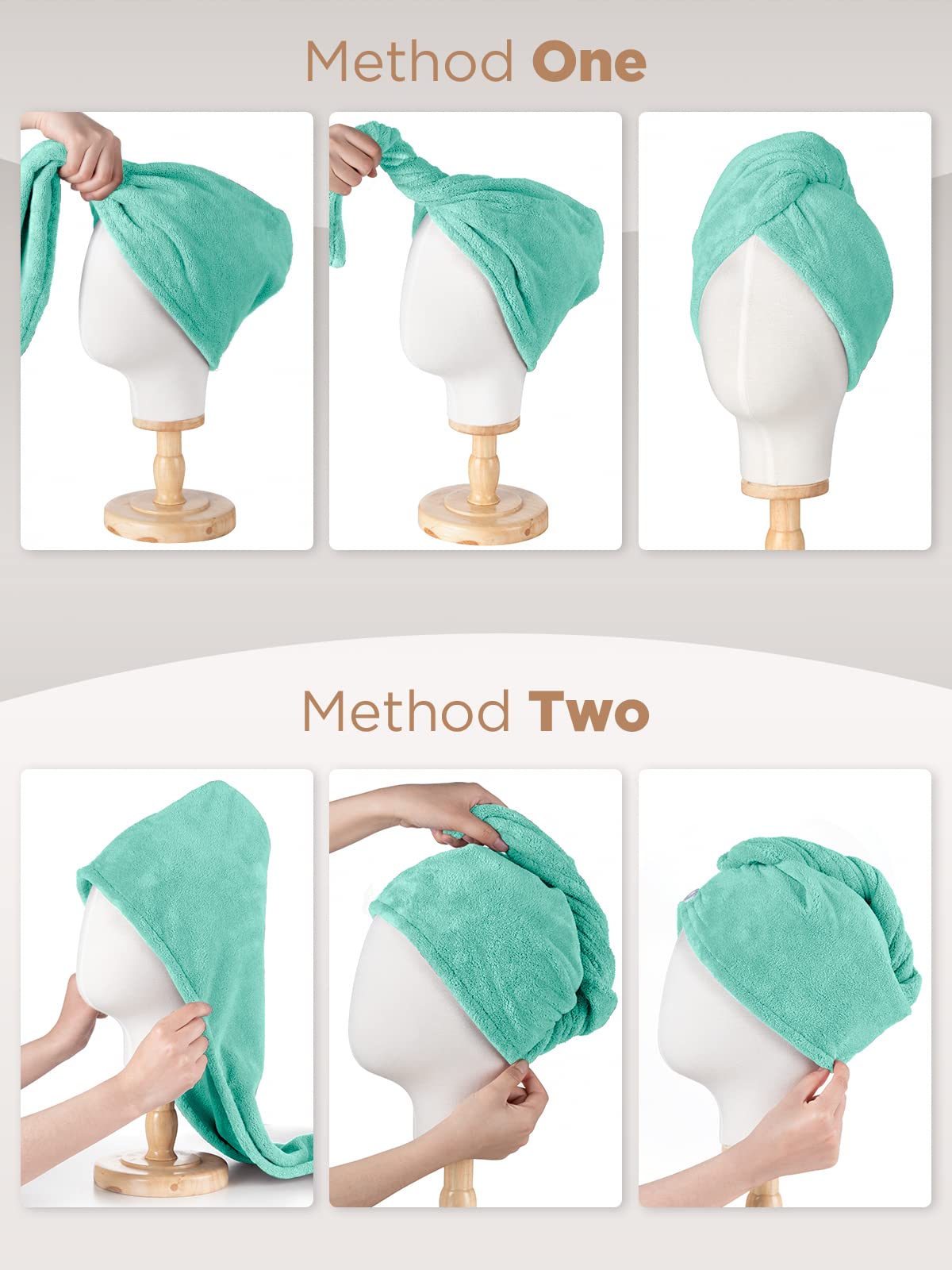 Hicober Microfiber Hair Towel Soft-Weightless image conveys gentle, breathable comfort.