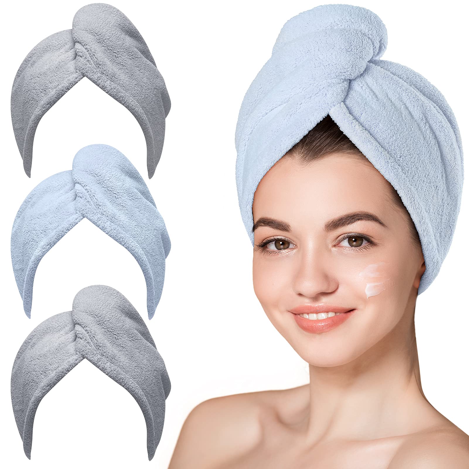 Hicober microfiber hair towel three-pack for quick drying and comfort