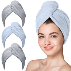Hicober microfiber hair towel three-pack for quick drying and comfort