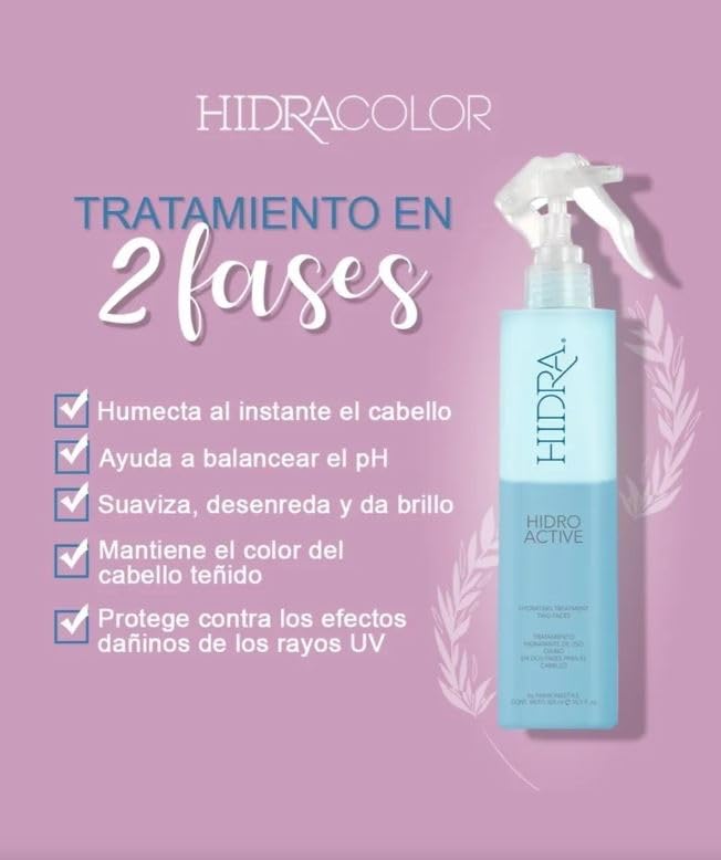 Hidra Hidro Active color-protect formula enhances manageability and longevity.