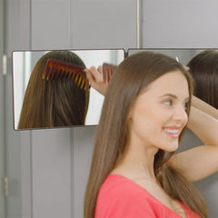 HIEEY 360-trifold mirror shows wide angles for makeup and grooming.