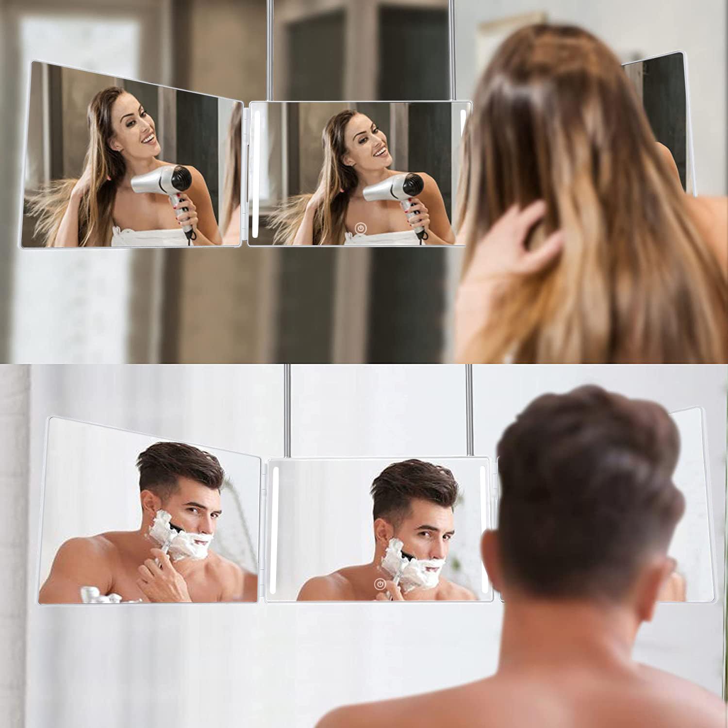 HIEEY folding travel mirror demonstrates compact portability for grooming.