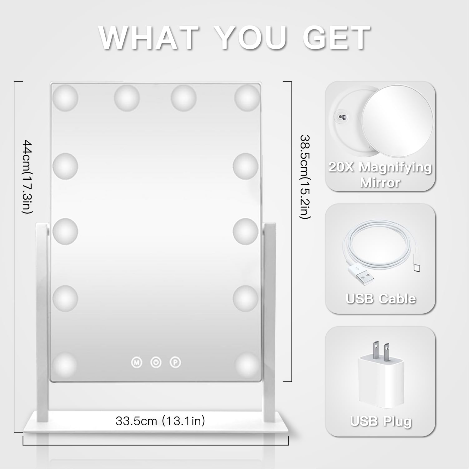HIEEY Hollywood makeup mirror shows three color modes for versatile looks.