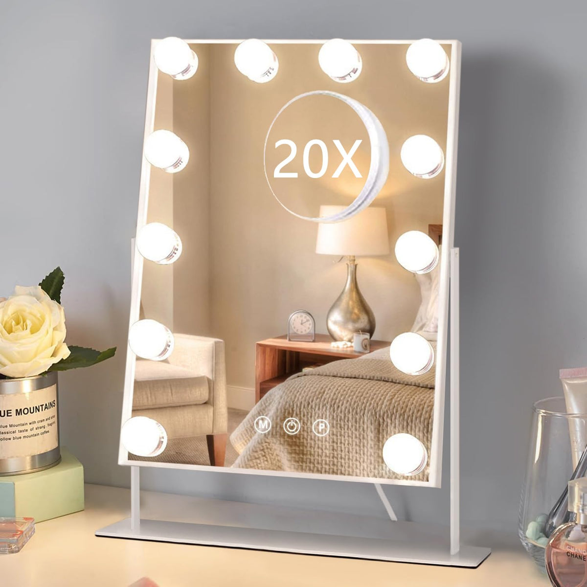 HIEEY Hollywood makeup mirror front view with 12 bulbs for precise lighting.