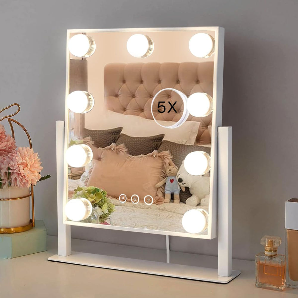 HIEEY Hollywood vanity mirror with 9 bulbs provides even lighting for makeup.