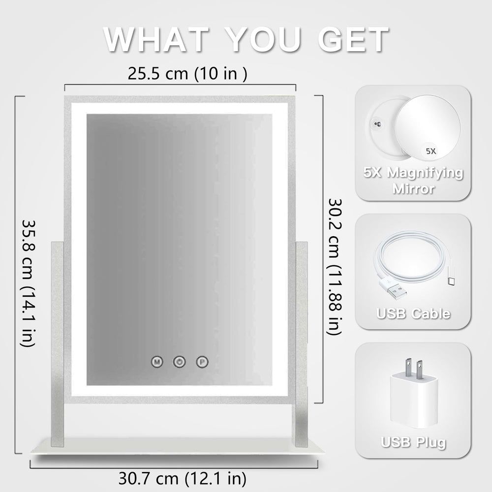 HIEEY Hollywood vanity mirror side view with bright edge lighting for color accuracy