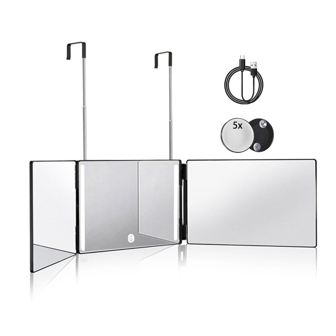 HIEEY LED 3-way mirror with bright lighting for precise hair cutting.
