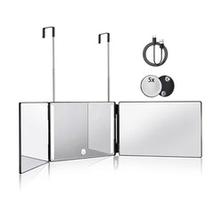HIEEY LED 3-way mirror with bright lighting for precise hair cutting.