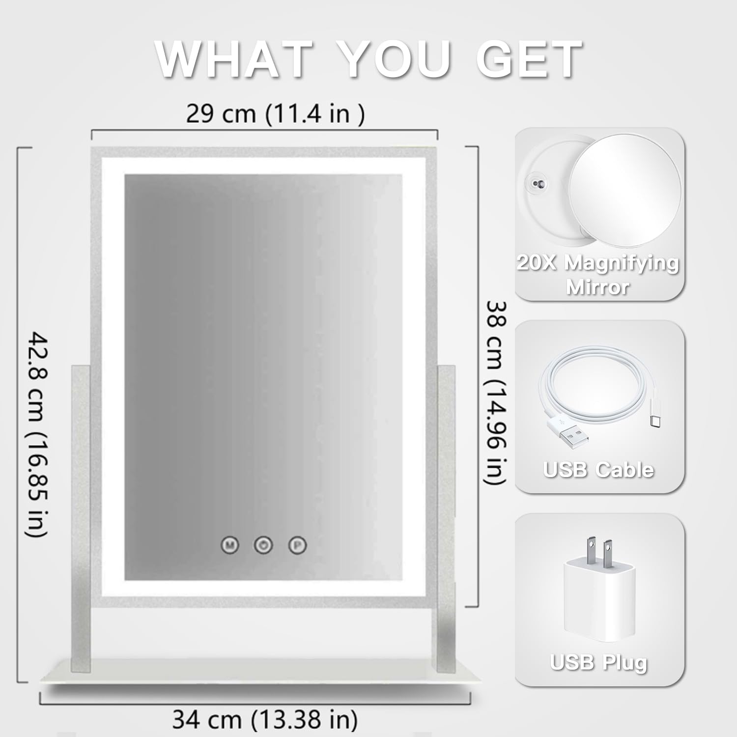 HIEEY vanity mirror side view with lights for contouring.
