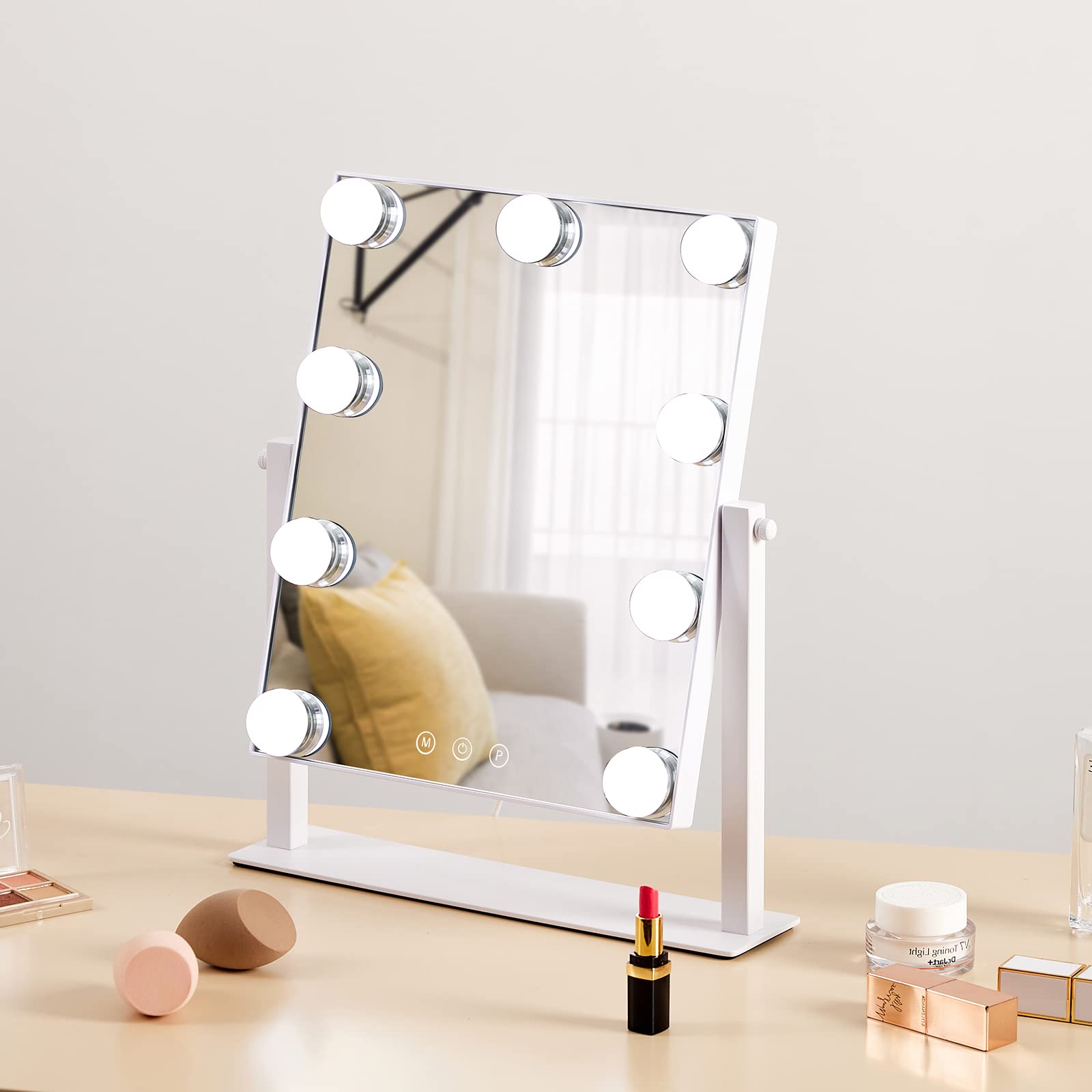 HIEEY vanity mirror rotates 360 degrees for flexible viewing angles.