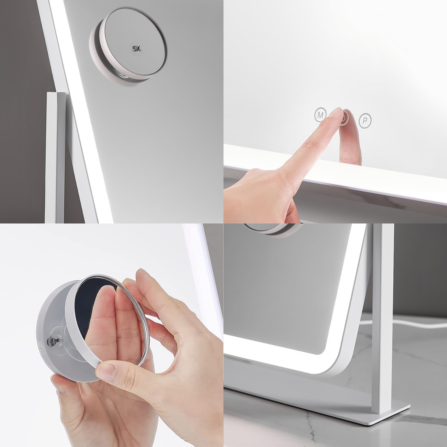 HIEEY vanity mirror with lights includes detachable 5X magnification for detail work.