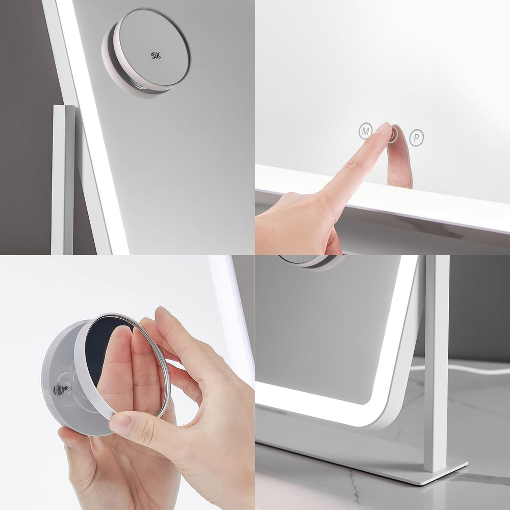 HIEEY vanity mirror with lights includes detachable 5X magnification for detail work.