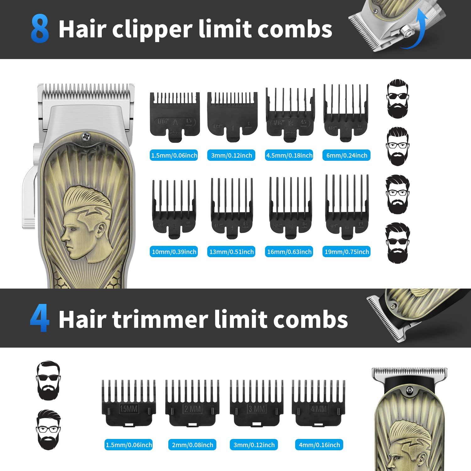 HIENA PRO zero-gap trimmer with limiting combs ideal for detailing.