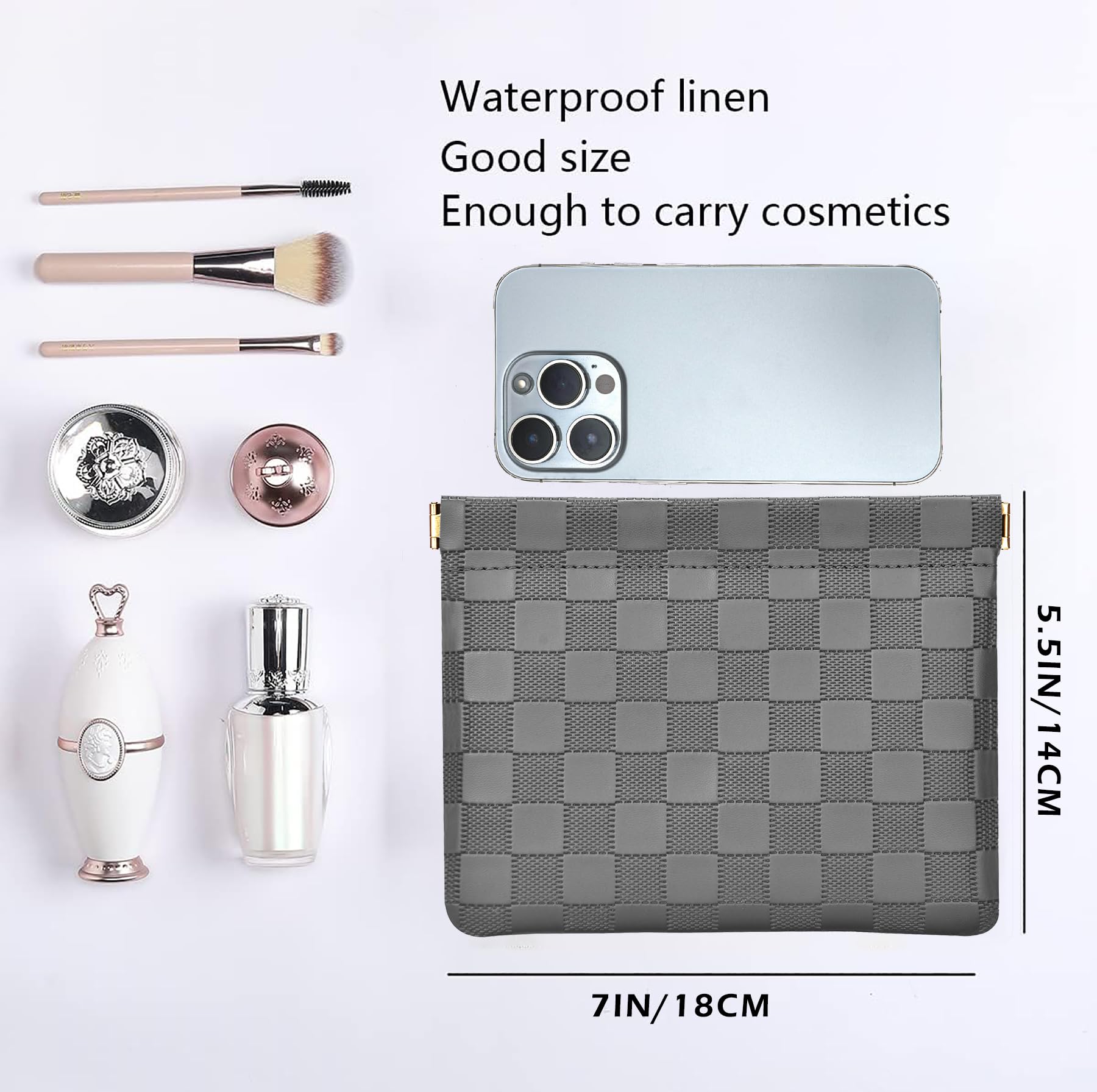 HIGH FIT bolso cosmético de cuero, apertura lateral para uso con una mano.