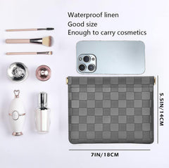 HIGH FIT Leather Pocket Cosmetic Bag no-zip design enables one-handed access.