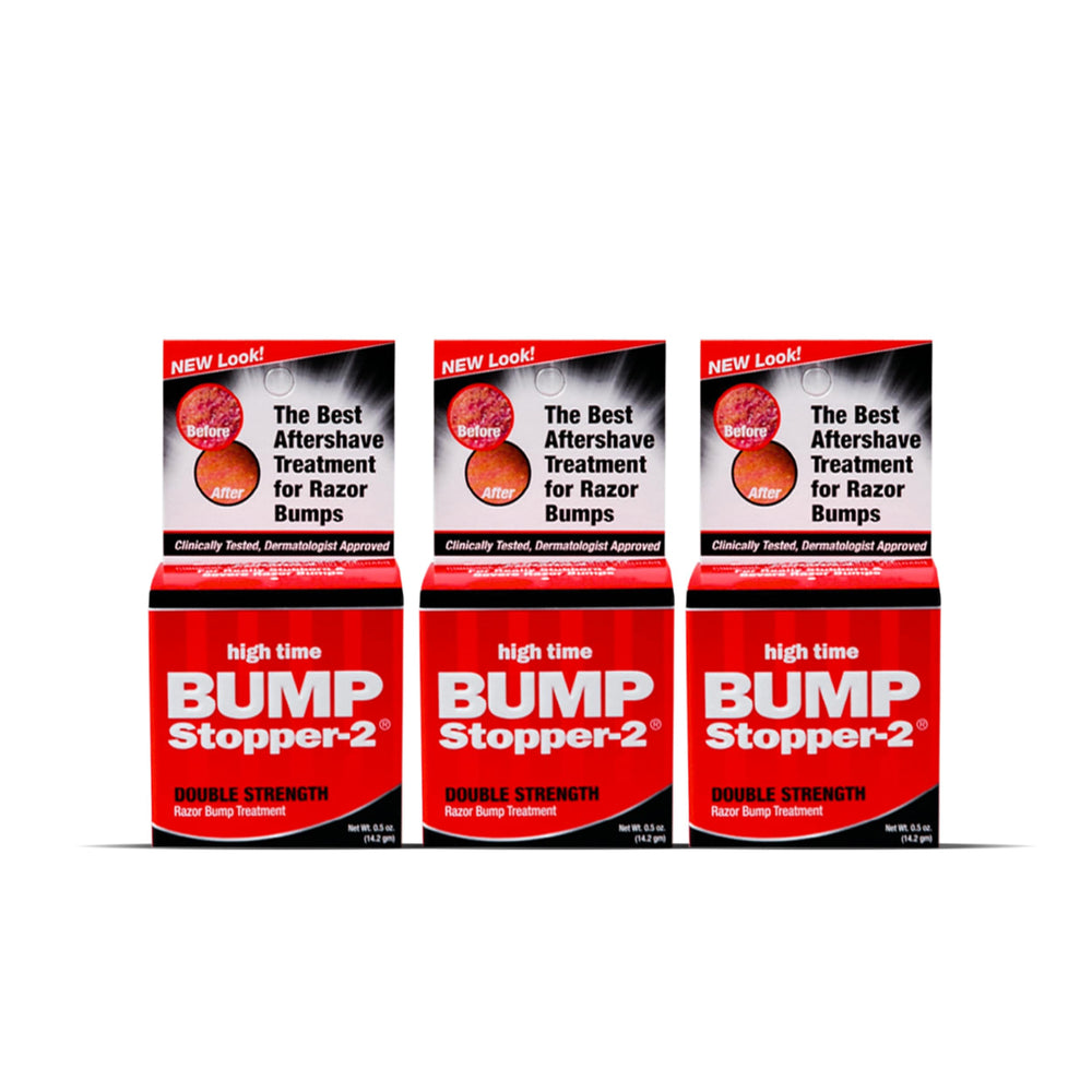 High Time Bump Stopper 2 bottle applying razor bump relief.