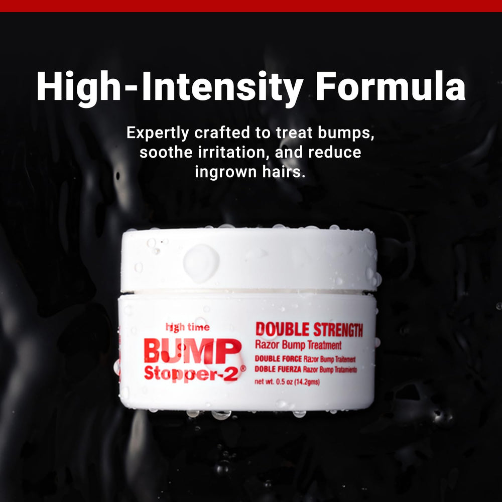 High Time Bump Stopper 2 bottle with drops on skin during shave routine.