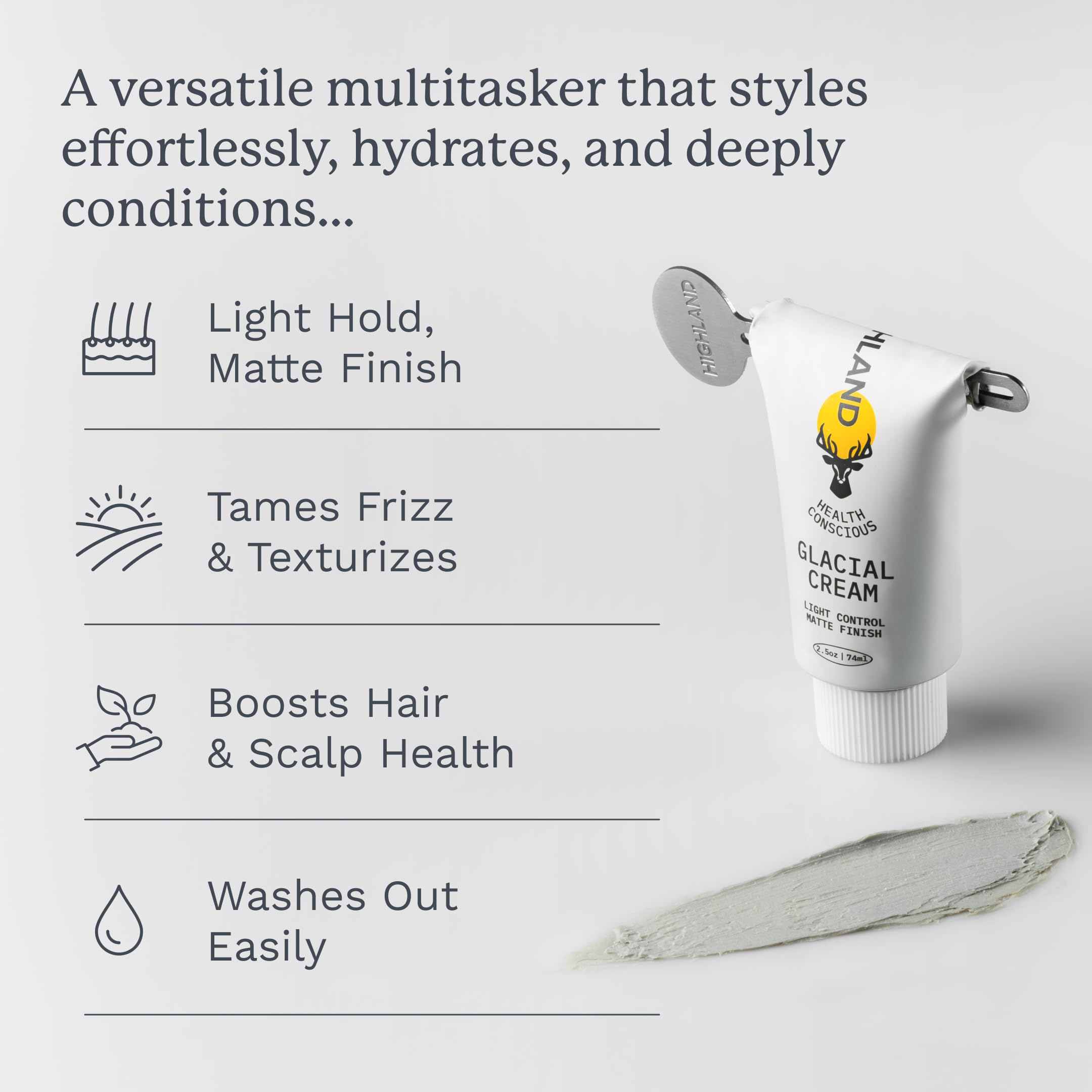 Highland Glacial Cream pump dispenser for easy application on damp or dry hair