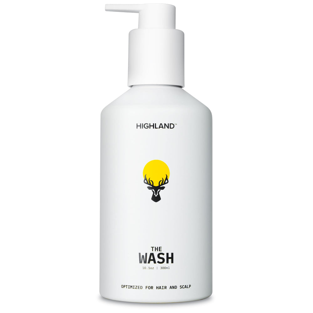 Highland The Wash bottle pour for hydrating scalp nourishment.