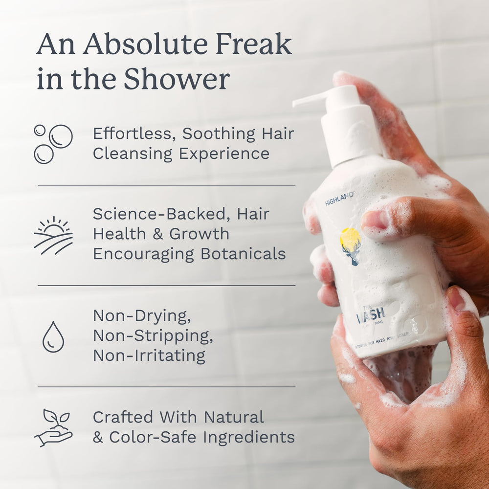 Highland The Wash shower-hero-shot showing pH-balanced cleansing ritual.