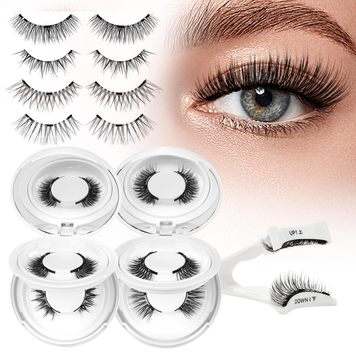 Higu clace magnetic eyelashes kit with four pairs and applicators for quick, mess-free glam