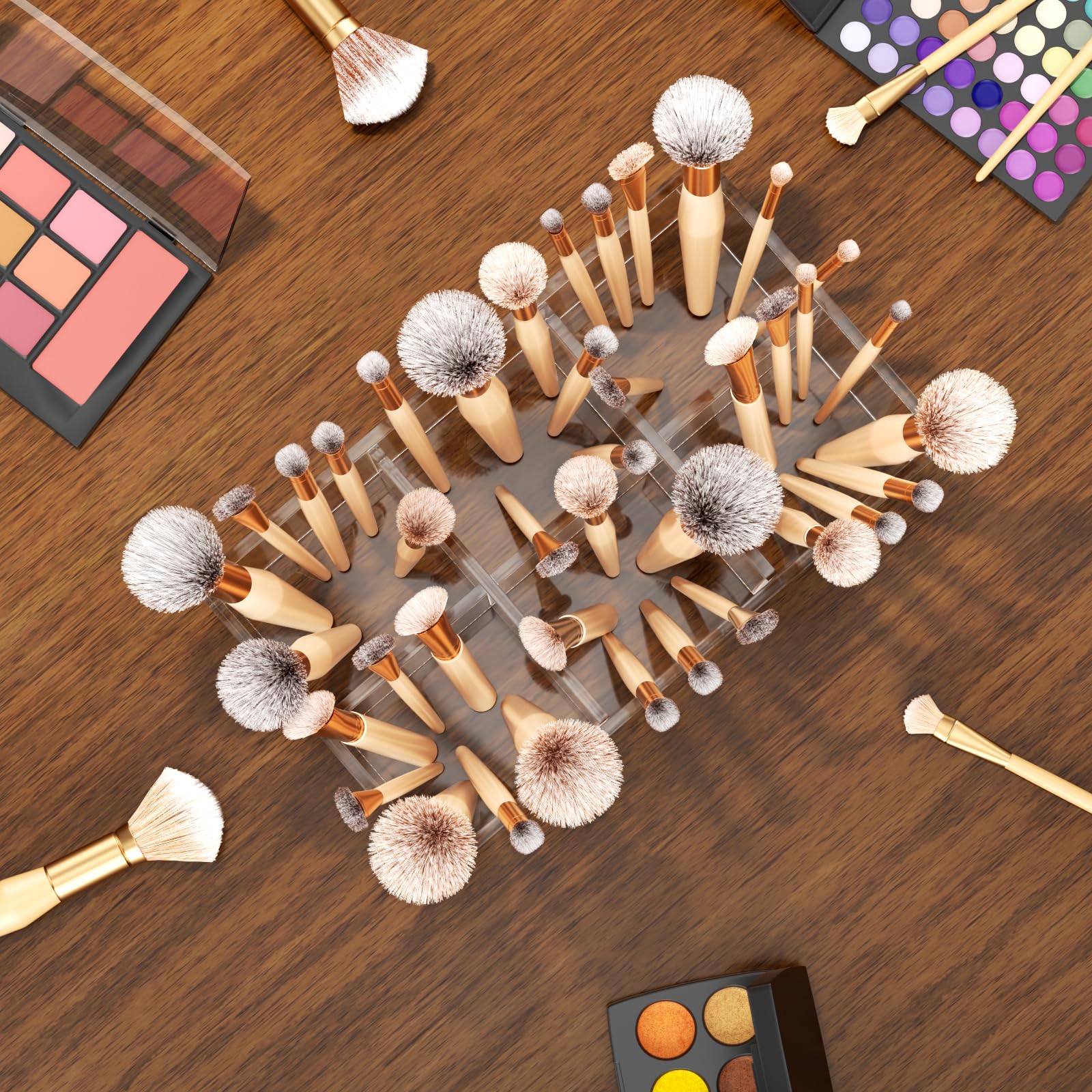 HIIMIEI makeup brush organizer displaying pens pencils and lip colors
