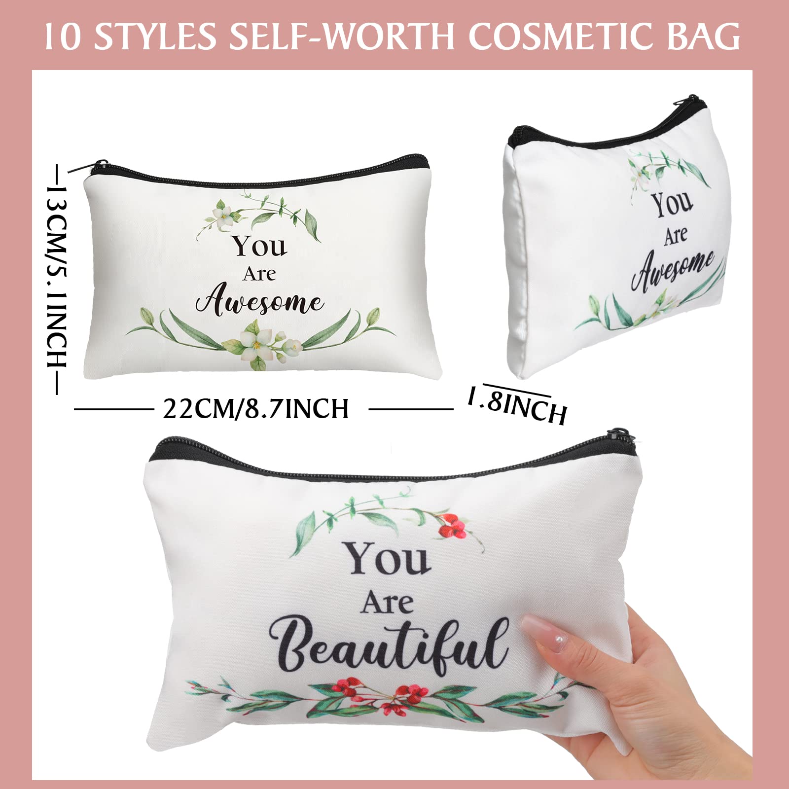Hillban canvas makeup pouches with inspirational words supporting daily routines.