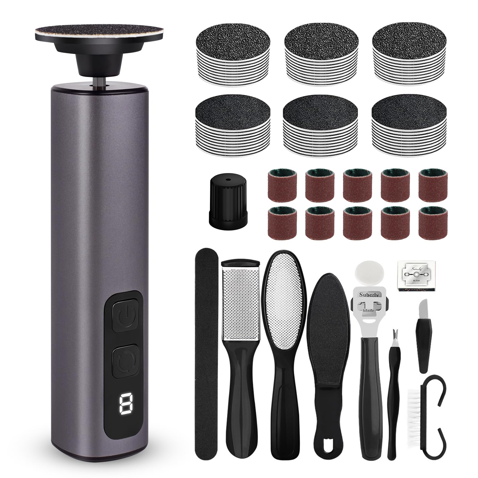HILUDEER electric foot file cordless with USB recharge for salon-like pedicures at home