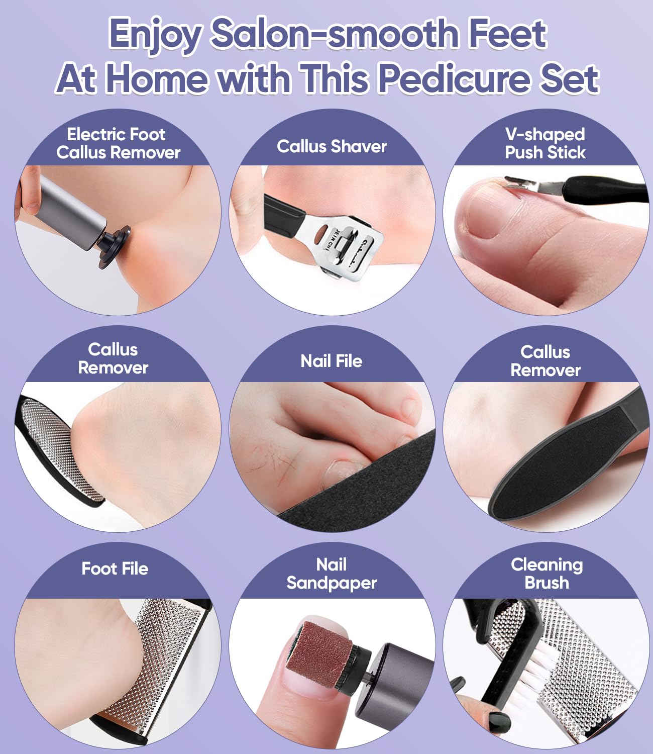 HILUDEER compact pedicure kit with cleaning brush and tools for home use
