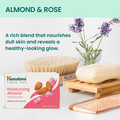 Himalaya Moisturizing Almond Cleansing Bar ingredient image highlights almond oil benefits