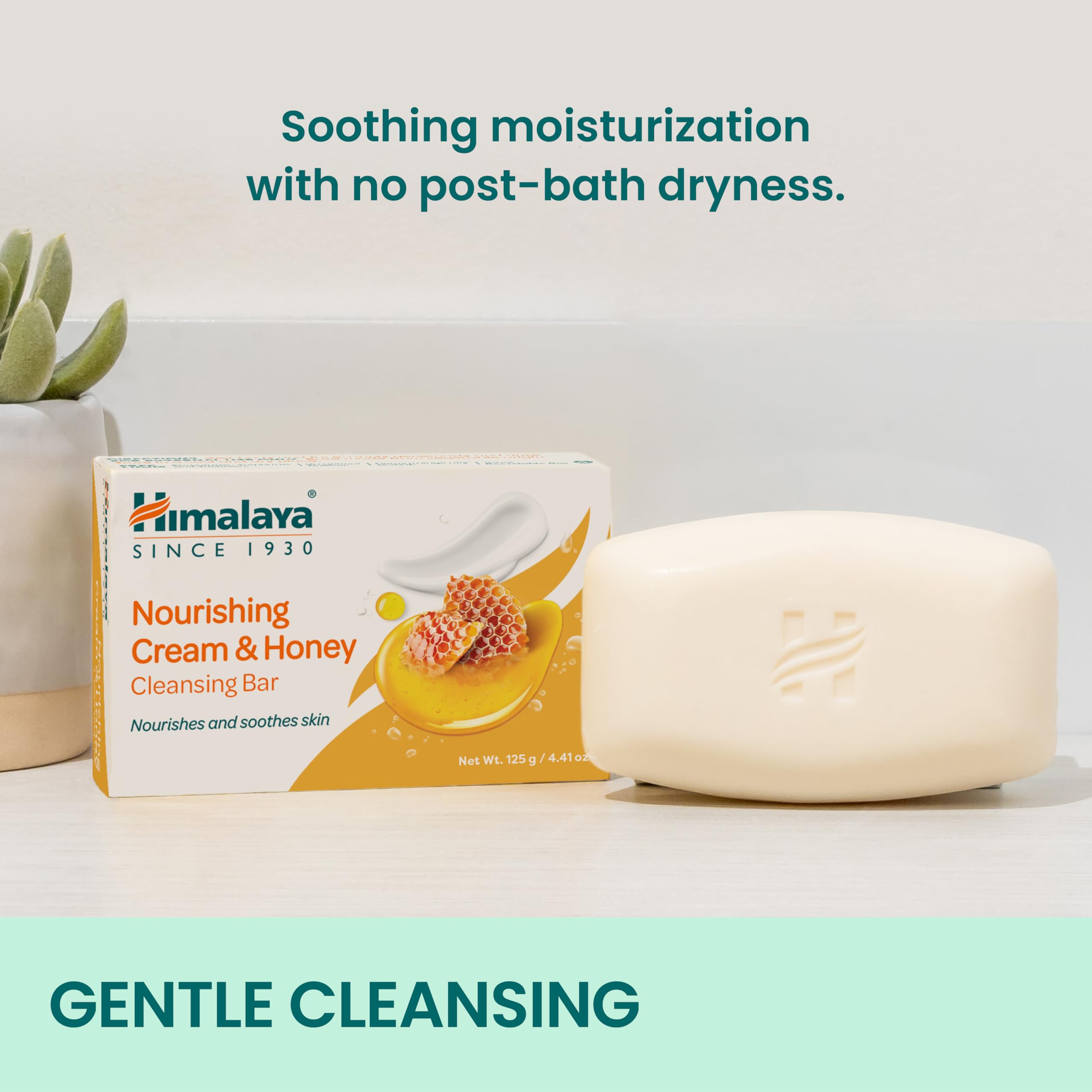 Himalaya Nourishing Cream & Honey Cleansing Bar normal-to-dry skin use suggests soft, comfortable cleanse.