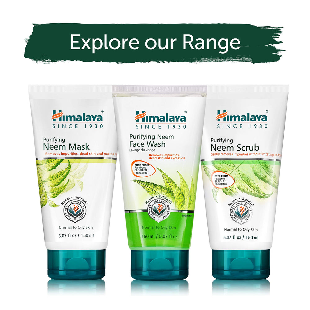 Before-after image shows Himalaya Purifying Neem Scrub improved pores and refreshed skin.