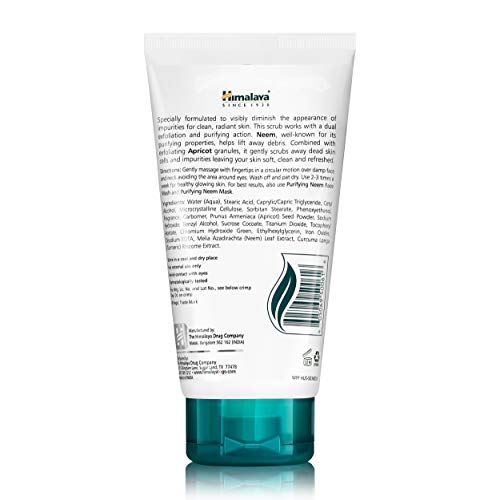 Himalaya Purifying Neem Scrub bottle closeup highlighting the gentle exfoliating formula in action.