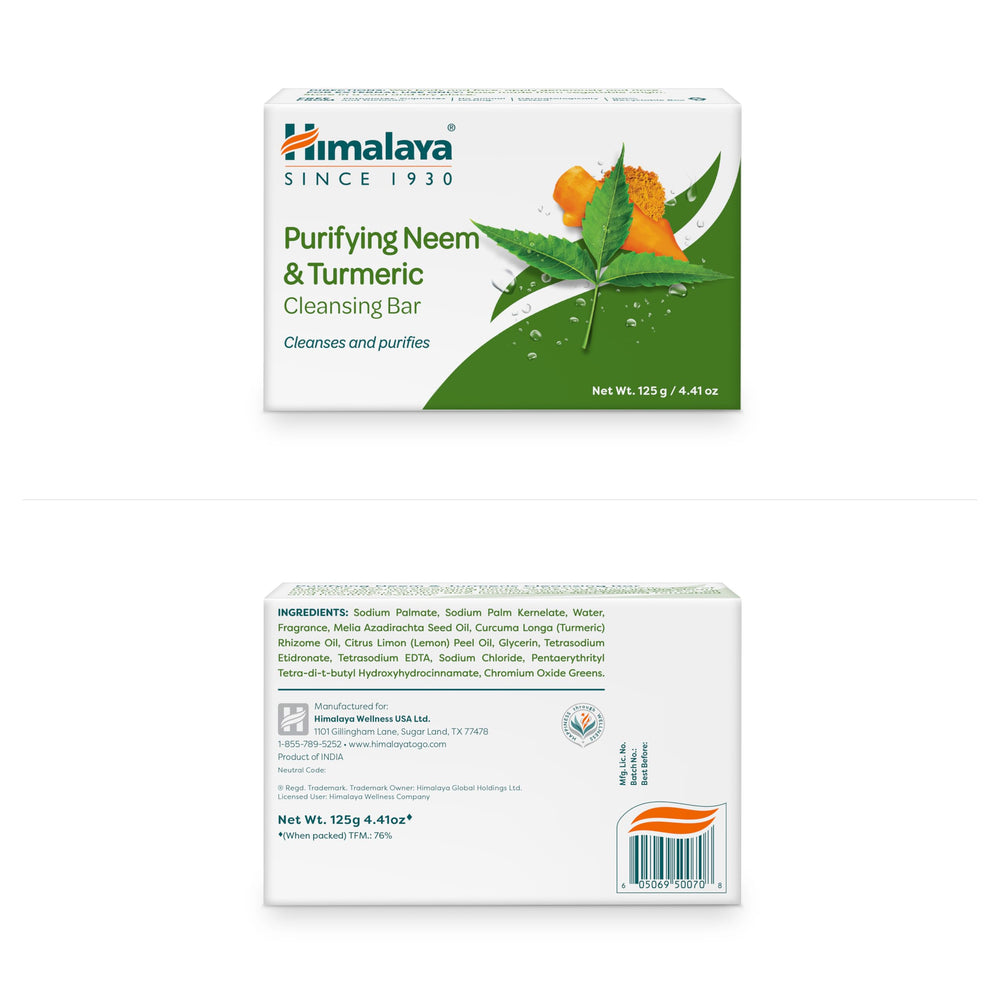 Himalaya purifying neem turmeric cleansing bar ingredients neem and turmeric for purified skin.