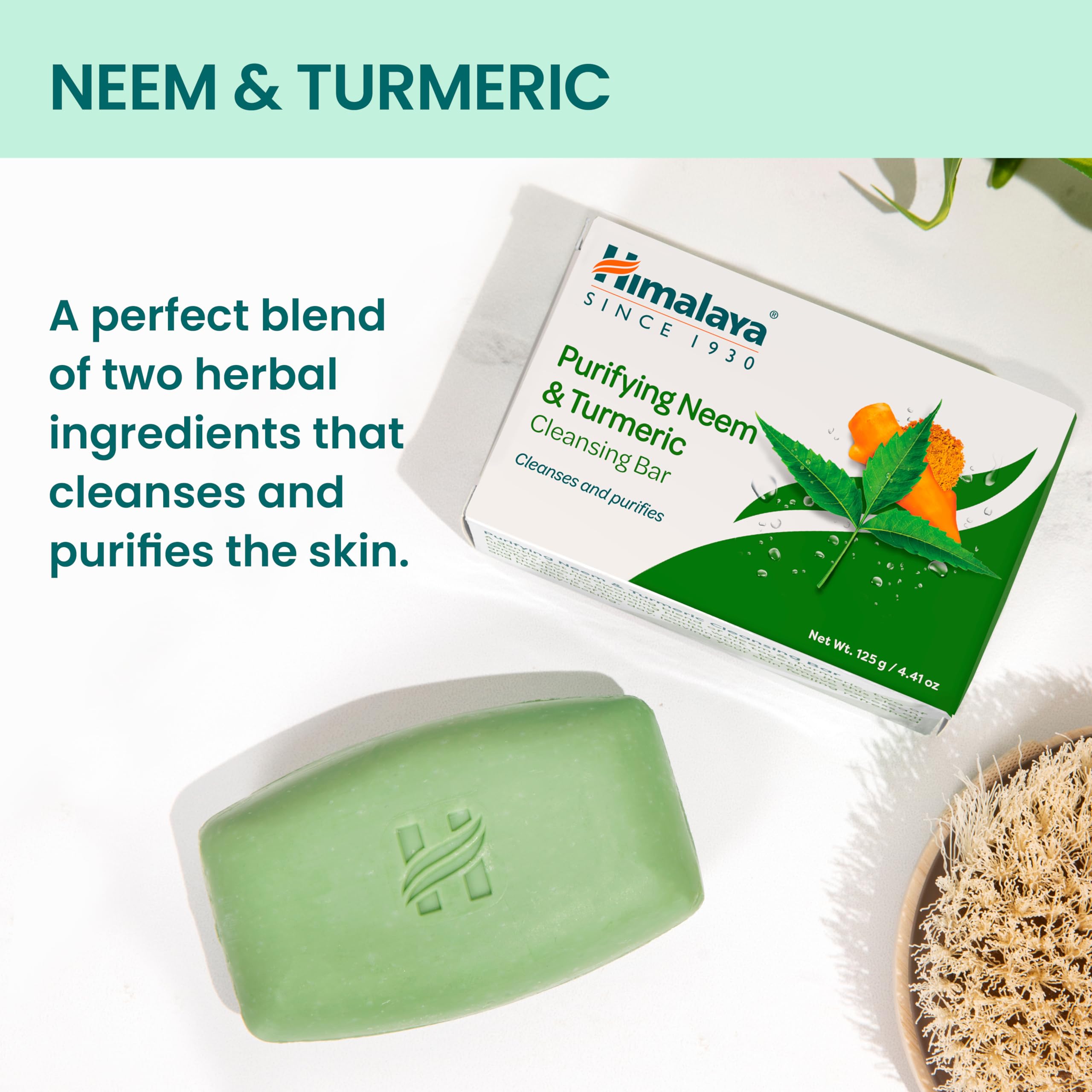 Himalaya purifying neem turmeric cleansing bar lather closeup showcases rich, gentle cleansing.