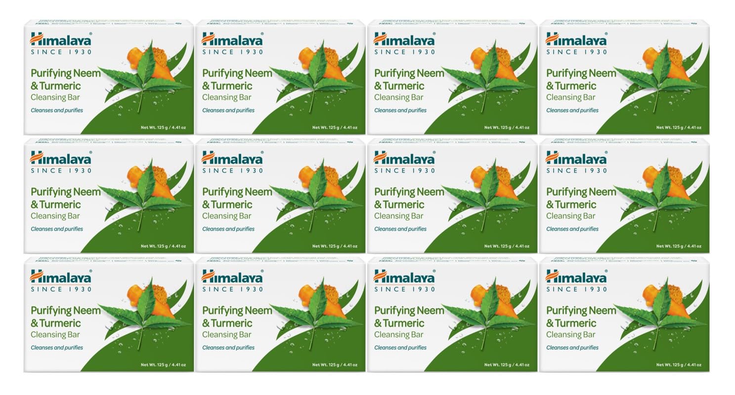 Himalaya purifying neem turmeric cleansing bar packaging highlights cruelty-free formulation.