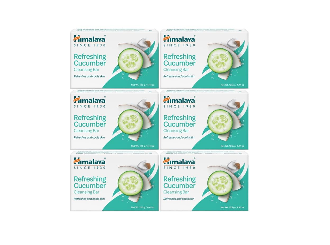 Himalaya refreshing cucumber cleansing bar pack front shows gentle cleansing for soft, hydrated skin.