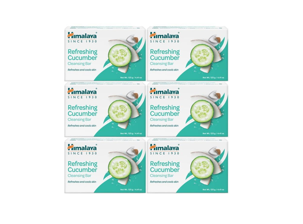 Himalaya refreshing cucumber cleansing bar pack front shows gentle cleansing for soft, hydrated skin.