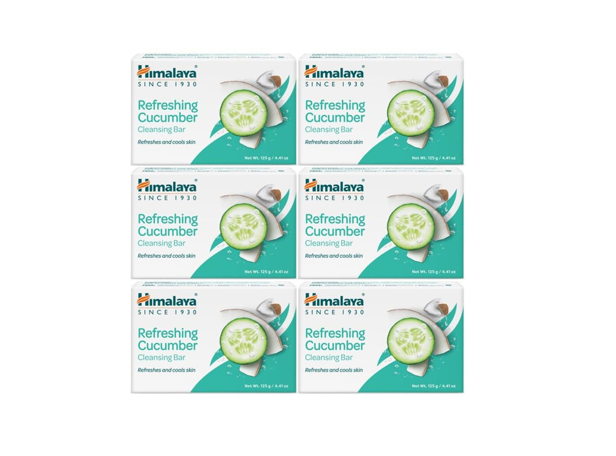 Himalaya refreshing cucumber cleansing bar pack front shows gentle cleansing for soft, hydrated skin.