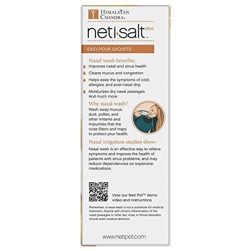 Himalayan Chandra Neti Salt Plus packaging with usage guidance for nasal irrigation