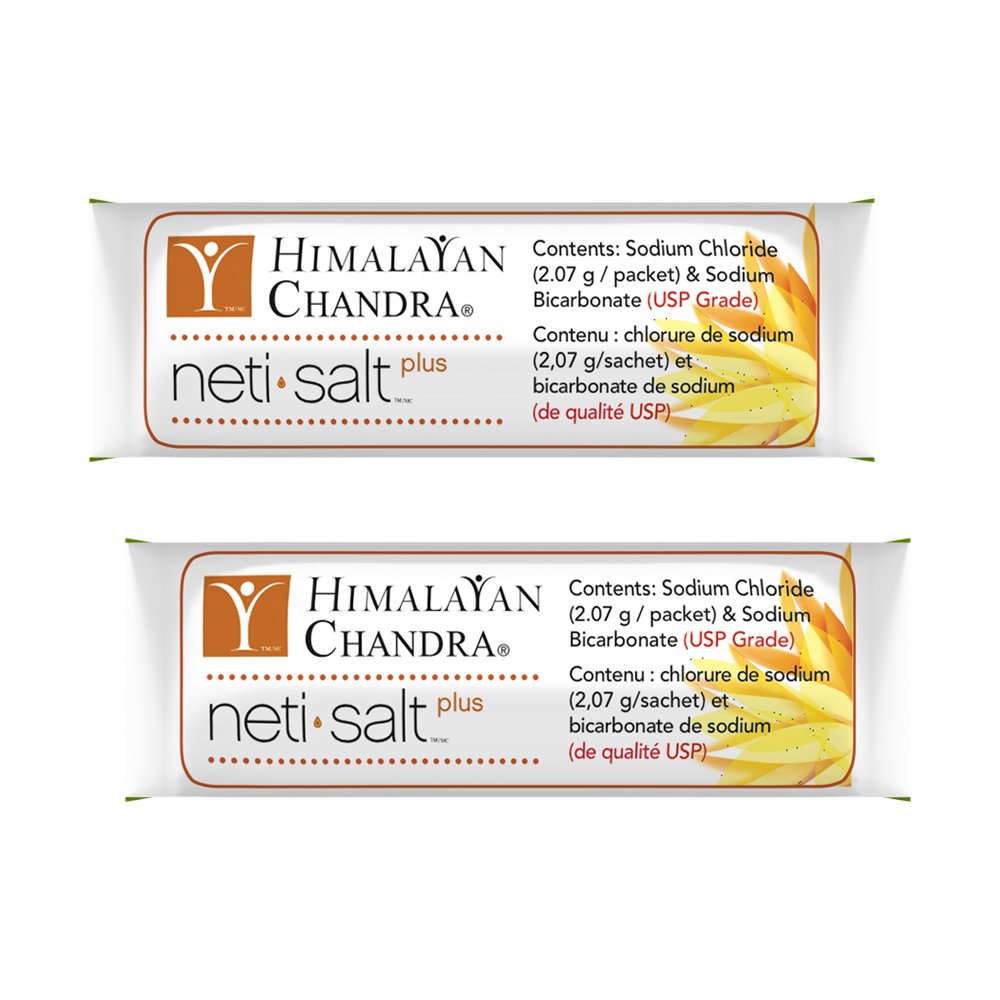Himalayan Chandra Neti Salt Plus sachet open showing premixed salt packets