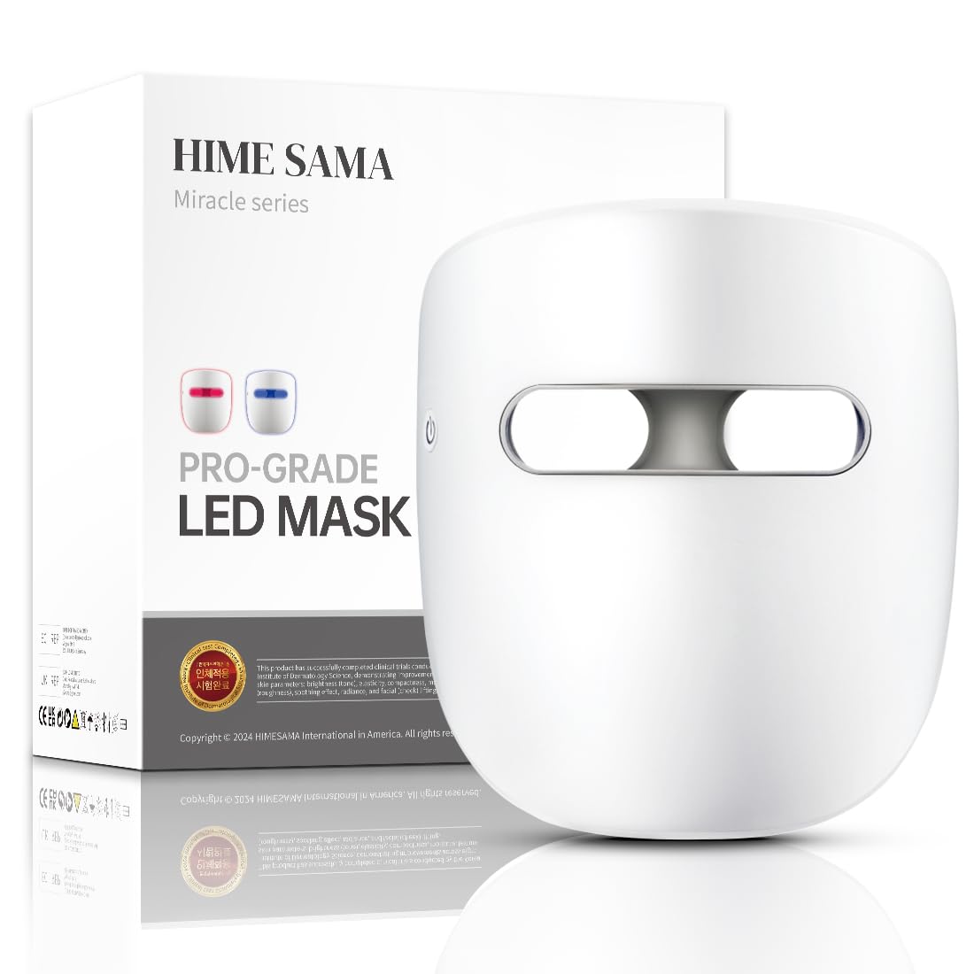 HIME SAMA LED mask worn on the face for full-face coverage and treatment potential.