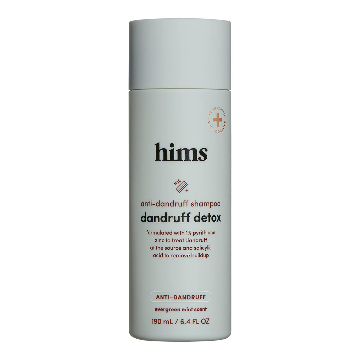 Hims Dandruff Detox evergreen mint bottle on shelf refreshing scalp care