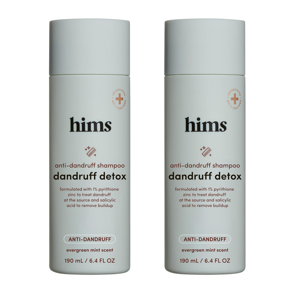 hims Dandruff Detox shampoo bottle pour for itch relief and clean feeling