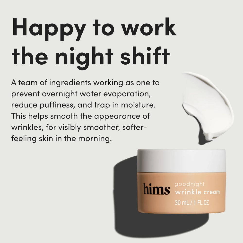 hims Goodnight Wrinkle Cream caffeine boost image emphasizes awakening skin feel